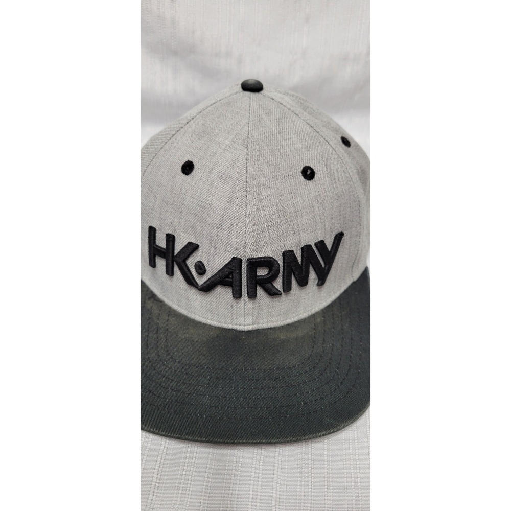 HK Army Snapback Hat Grey Black Embroidered
Adjustable Flat Brim Cap